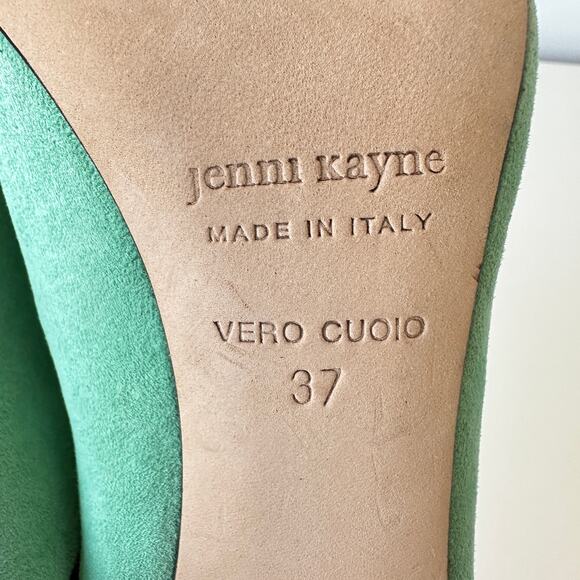 Jenni Kayne Green Suede Peep Toe Mule Heels Size 37 - Picture 10 of 14
